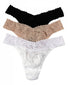  Black/White/Chai Front Hanky Panky 3-Pack Stretch Lace Original Rise Thong