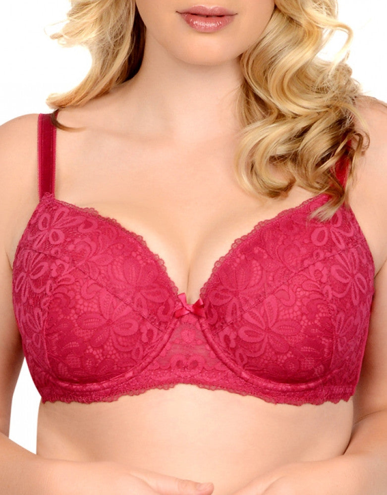 Longline Lace Up Satin Red Lace Bra Set With Convertible Straps