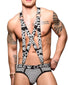 BLACK/SILVER front Andrew Christian PRIMARY CLIP HARNESS (UNDIES SOLD SEPARATELY) 3190