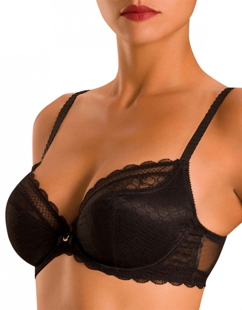 Chantelle Chic Sexy Underwire 3-Part Cup Lace Plunge Bra Black/Nude 36