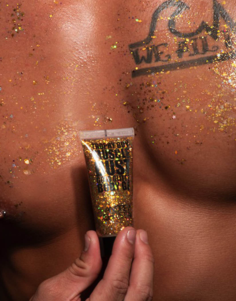 gold front Andrew Christian Trophy Boy Gold Muscle Dust Body Glitter 4149