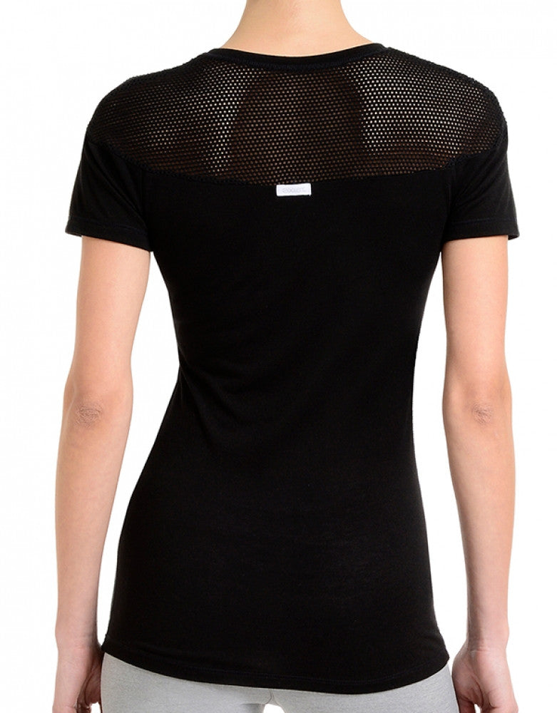Black Back 2xist Women Athleisure Tissue Jersey Tee with Mesh WA0110