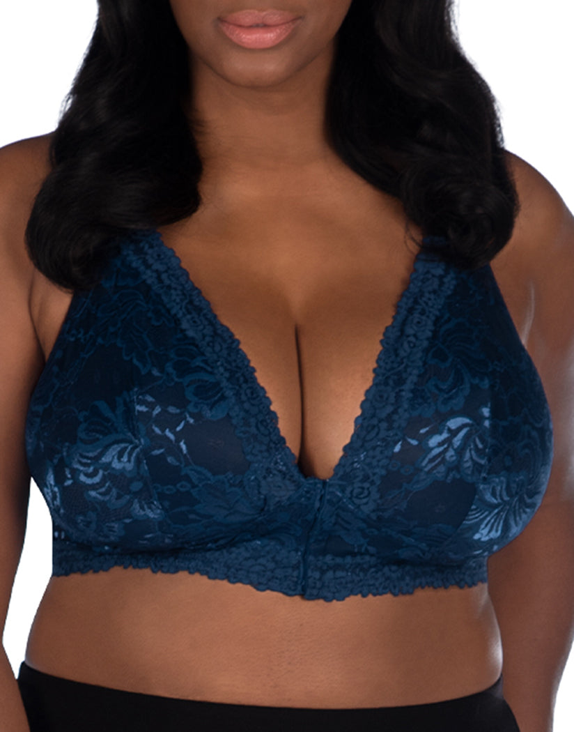 Navy Front Leading Lady Nola Lace Wirefree Front Closure Bralette 5071