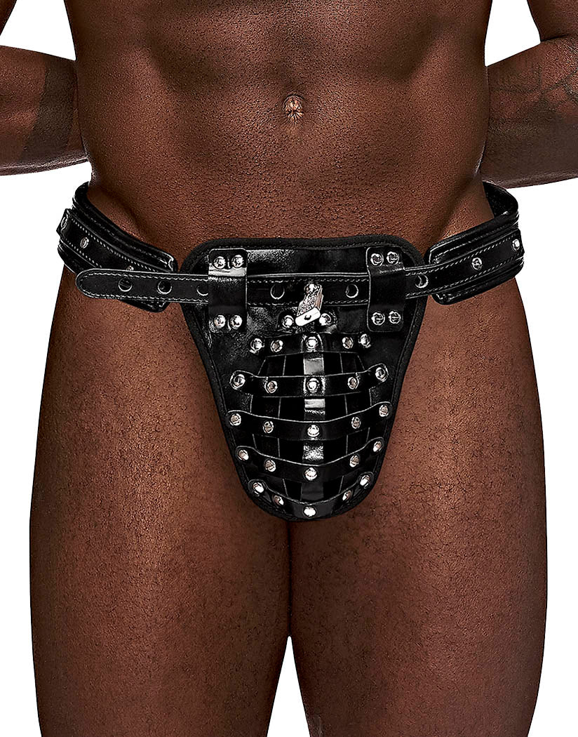 Black Front Male Power Leather Taurus Thong 542-266