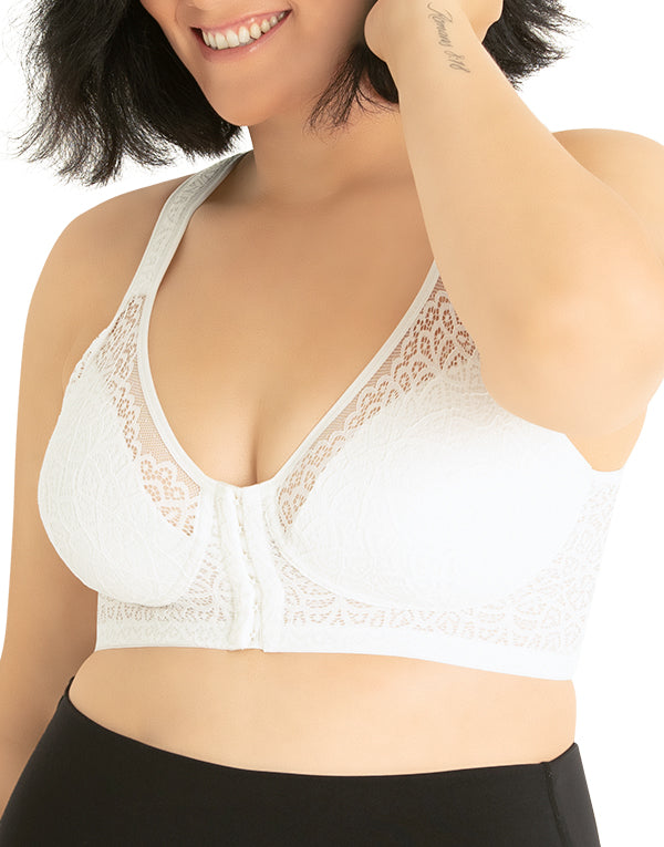 White Front Leading Lady The Lora Lace Seamless Back Posture Bra 5531