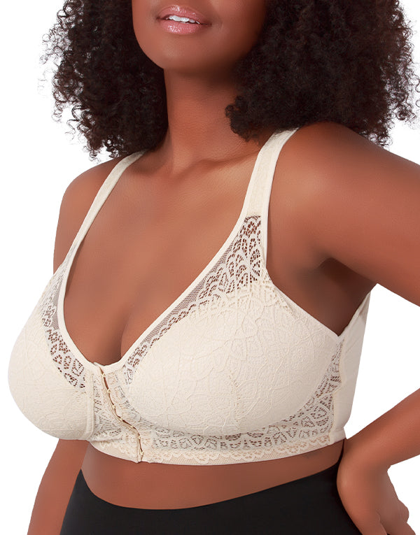 White Sand Front Leading Lady The Lora Lace Seamless Back Posture Bra 5531