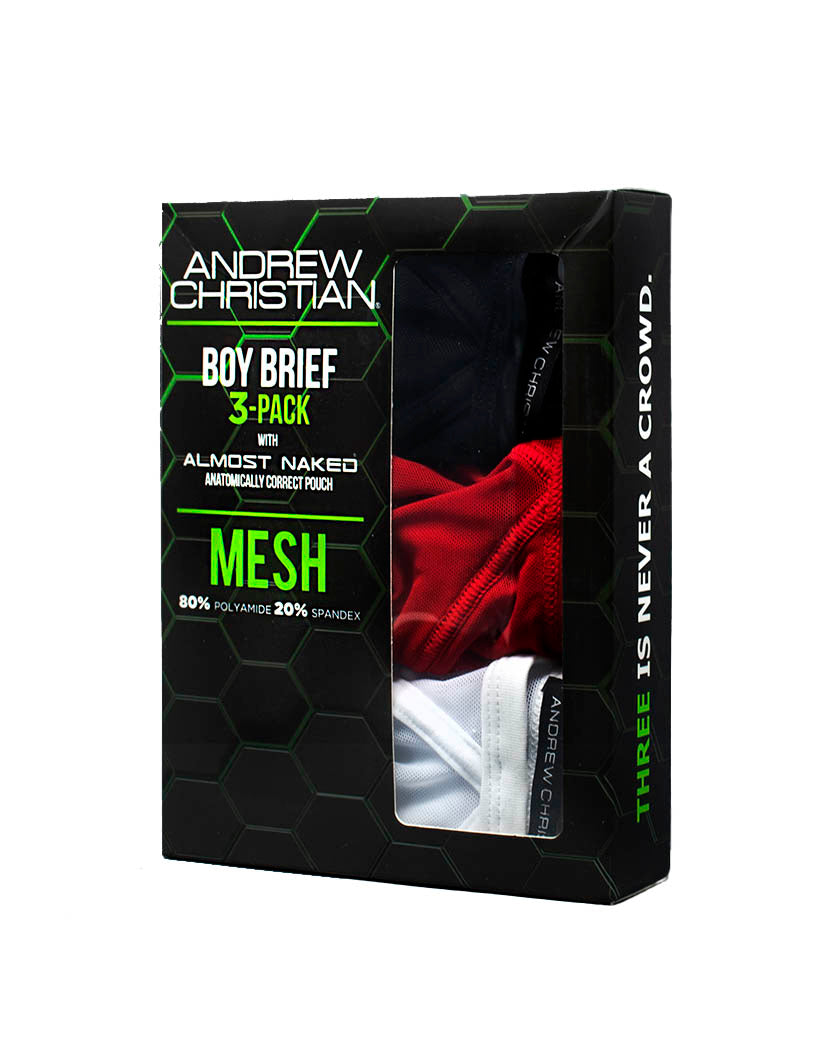 Multi Flat Andrew Christian Boy Brief Mesh 3-Pack w/ Almost Naked 92365