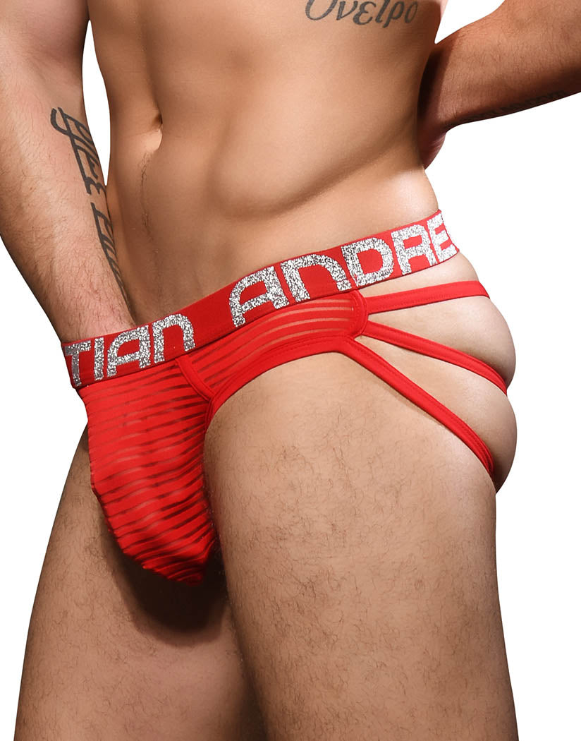 Red Side Andrew Christian Mesh Stripe Sexy Thong w/ Almost Naked 92387