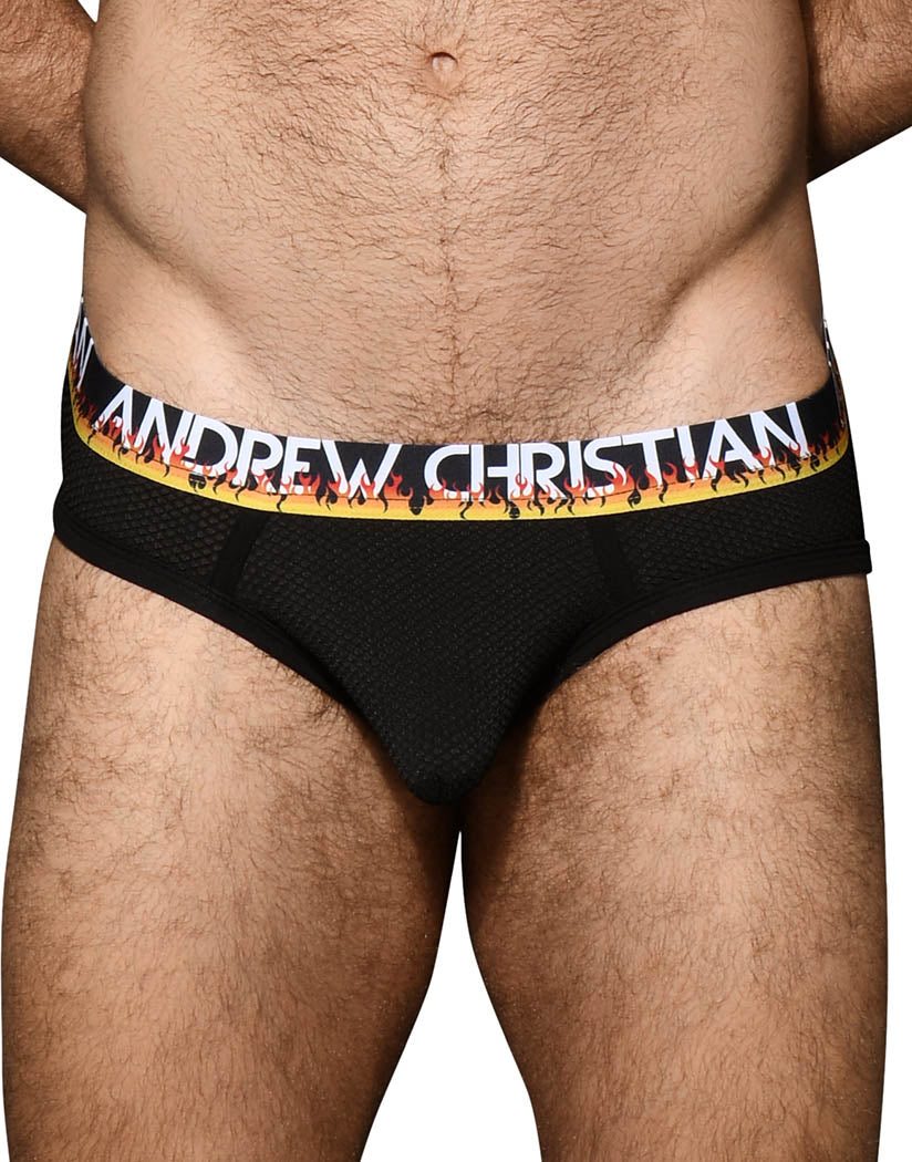 Black Front Andrew Christian Flames Mesh Brief w/ Almost Naked 92682