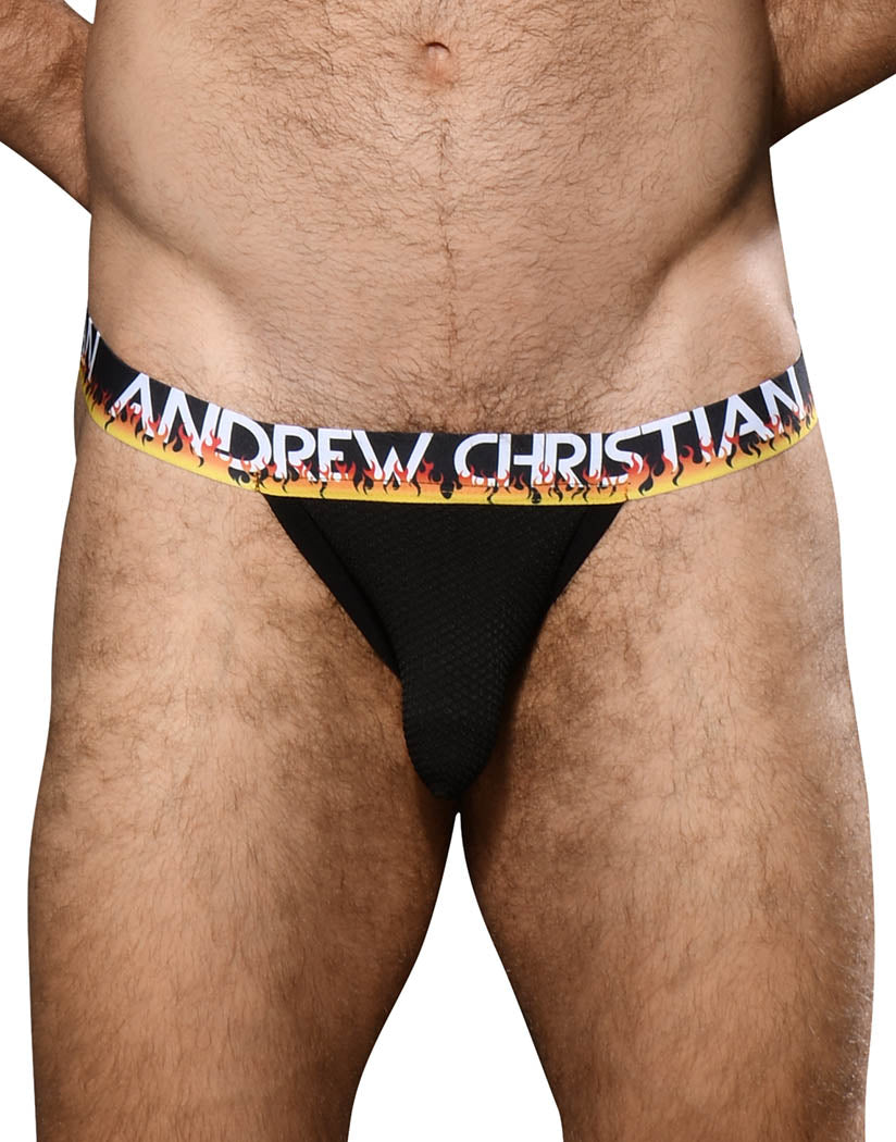Black Front Andrew Christian Flames Mesh Jock w/ Almost Naked 92683