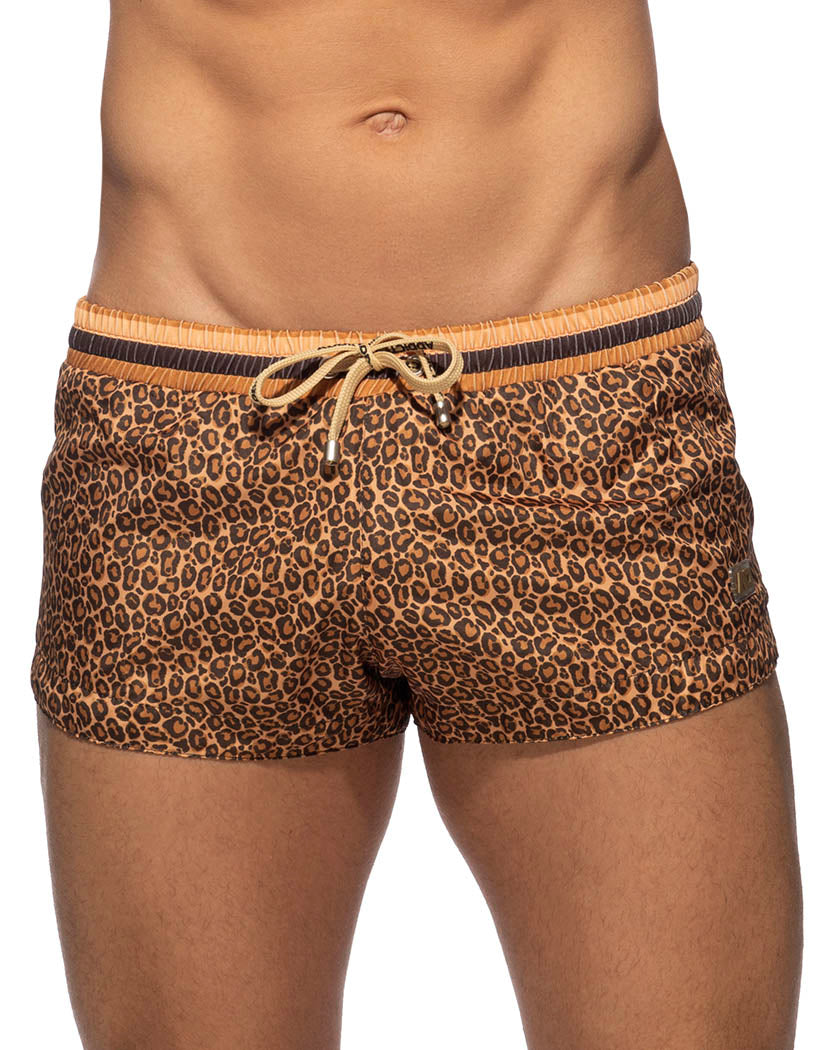 Brown Front Addicted Leopard Stripes Swim Short ADS290