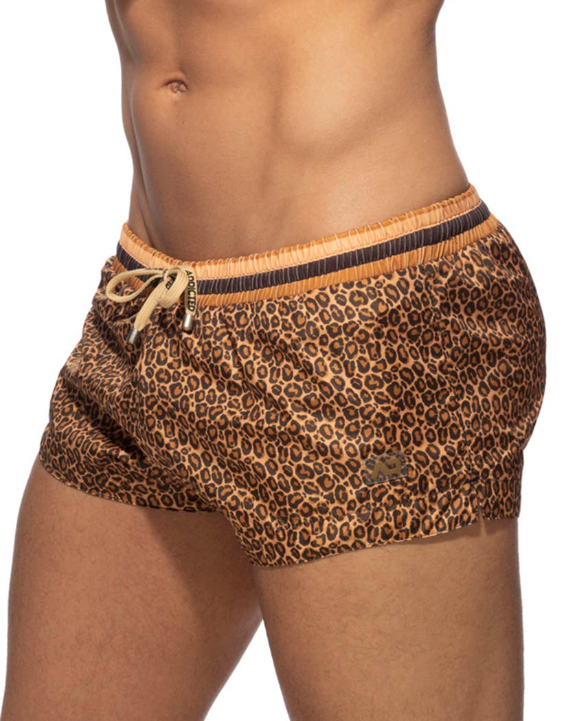 Brown Side Addicted Leopard Stripes Swim Short ADS290