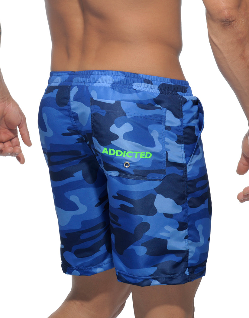 Navy Back Addicted Men's Camouflage Long Swim Short ADS095