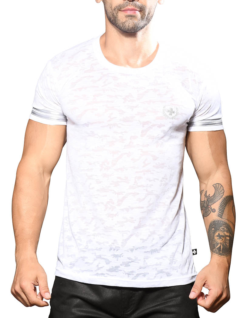 White Front Andrew Christian Camouflage Burnout Tee 10335