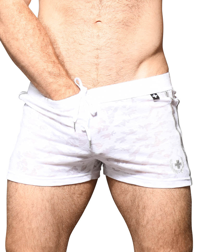 White Front Andrew Christian Camouflage Burnout Shorts 6669