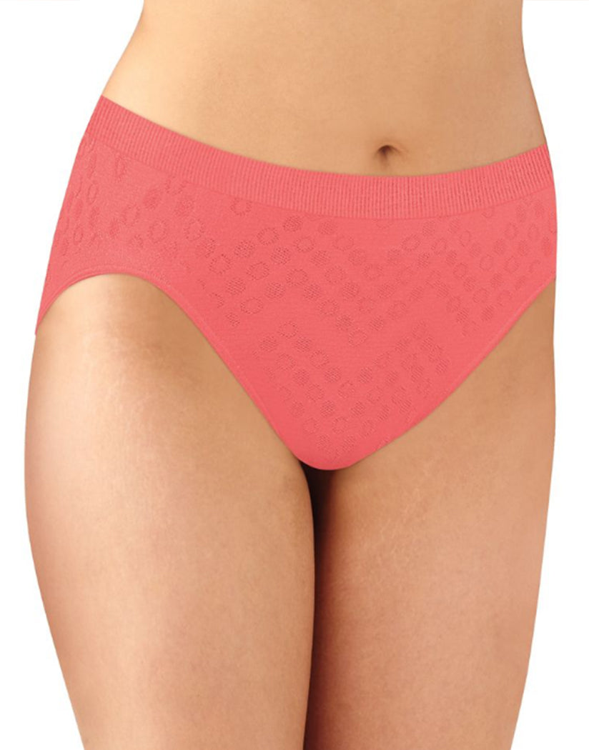 Teal/White/Coral Punch Dot Front Bali Comfort Revolution Microfiber Seamless No Show Hi Cut Brief Panty 3 Pack AK83