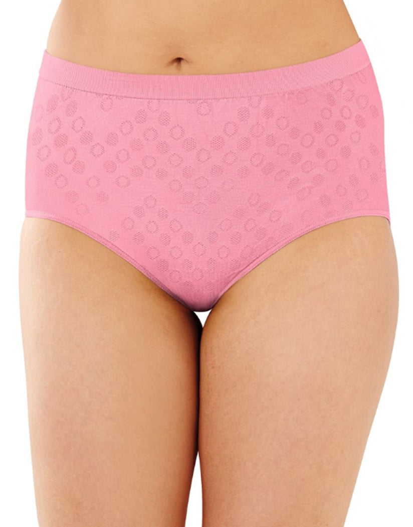 Pink Dot/White/Rosewood Front Bali Comfort Revolution Microfiber Seamless No Show Brief Panty 3 Pack AK88