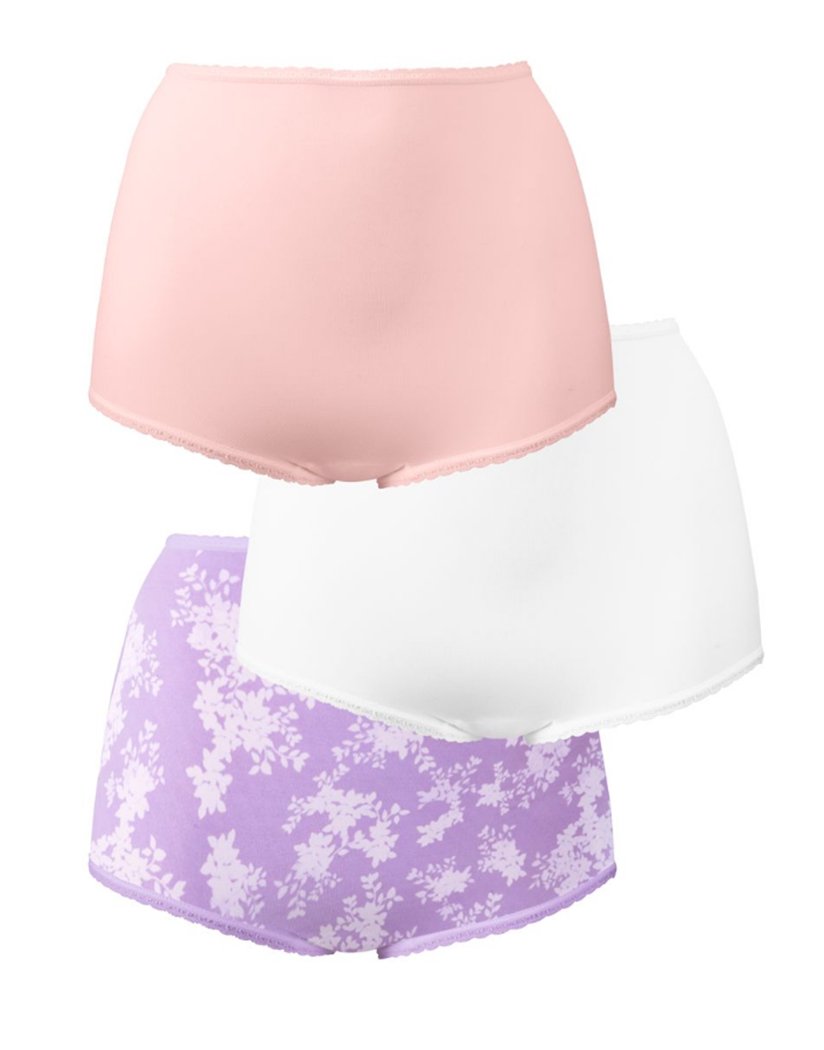 Blushing Pink/White/Morning Orchid w/White Leaf Print Front Bali Skimp Skamp Full Brief Panty 3 Pack DFA633