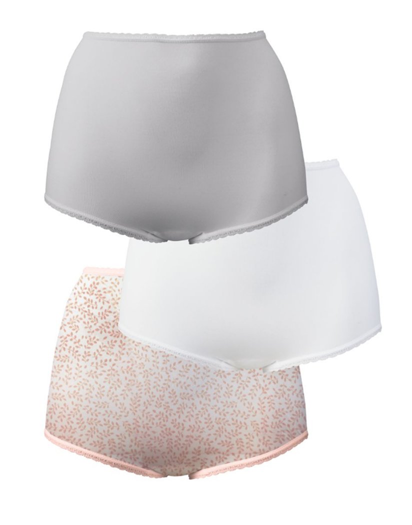 Silver Filigree/White/Gentle Pink Leaf Print Front Bali Skimp Skamp Full Brief Panty 3 Pack DFA633