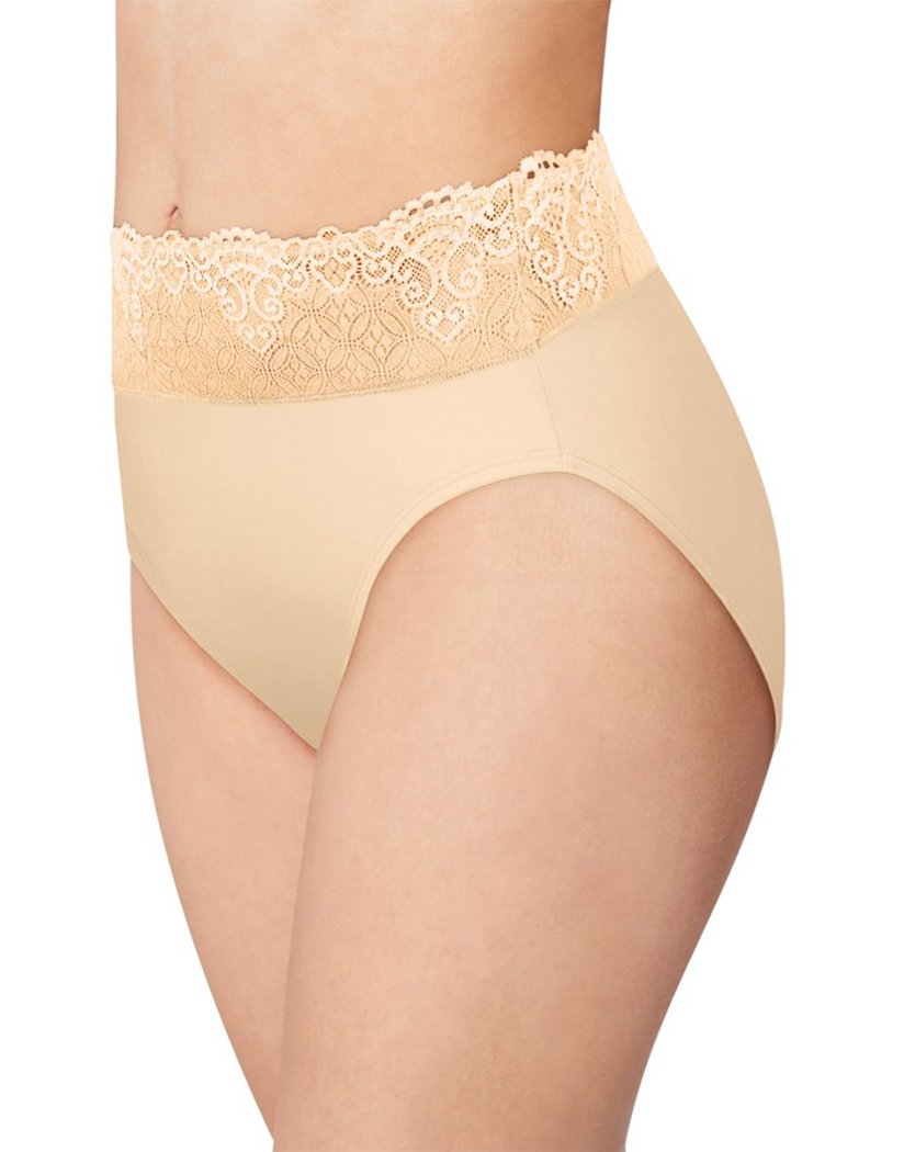 Soft Taupe Lace Front Bali Passion for Comfort Hi-Cut Panty - DFPC62