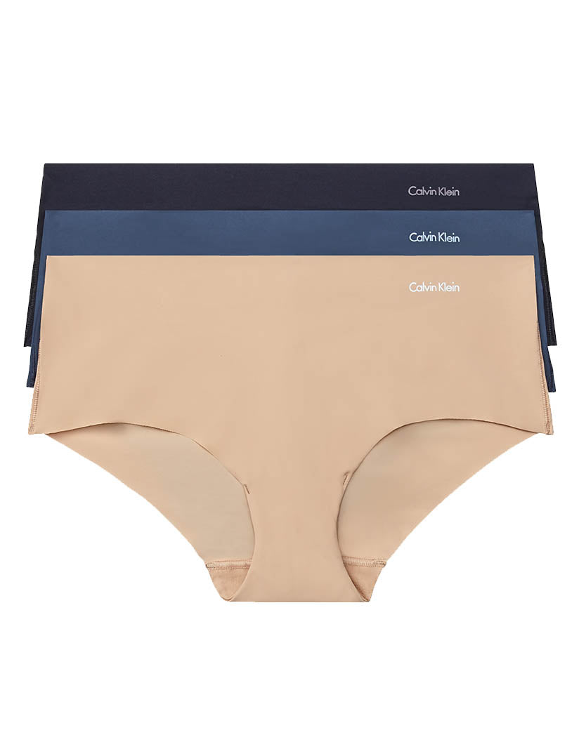Speakeasy/Light Caramel/Black Front Calvin Klein Women 3-Pack Invisible Low Rise Breathable No Show Hipster Panty QD3559