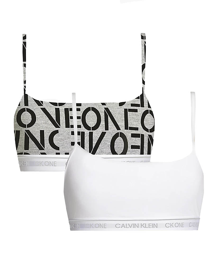 White Stencil One/ Grey Heather FLat Calvin Klein CK One Cotton Unlined Bralette 2-Pack QF6040