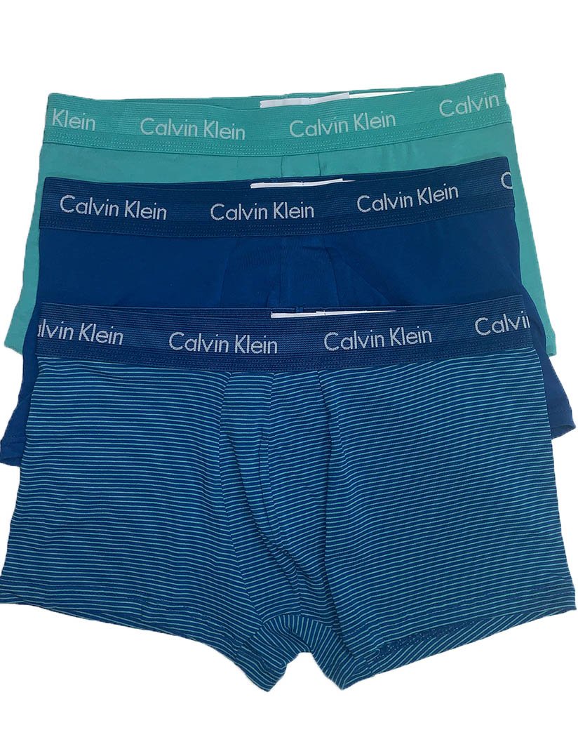 Crater Lake/Crater Lake/Amazonite Stripe/Amazonite Front Calvin Klein Cotton Stretch 3 Pack Low Rise Trunk NU2664