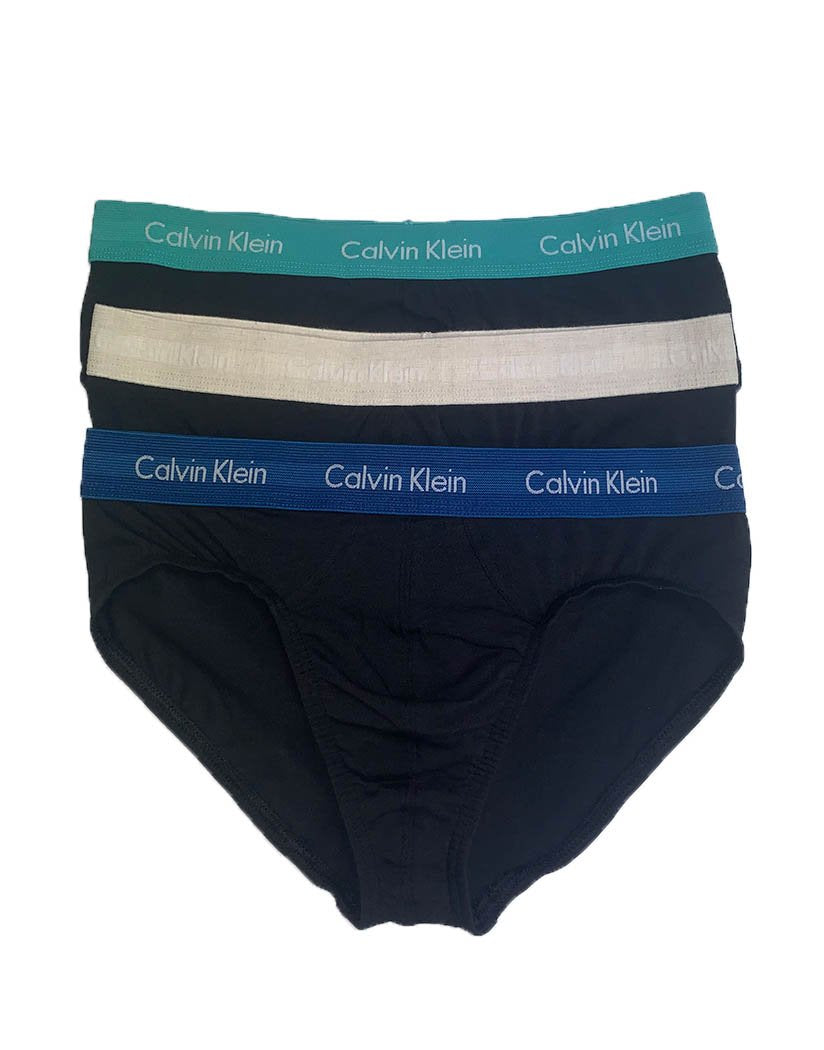 Black Bodies w/Crater Lake/Oatmeal Heather/Amazonite Front Calvin Klein Cotton Stretch 3 Pack Hip Brief NU2661 Black Bodies w/Crater Lake/Oatmeal Heather/Amazonite 