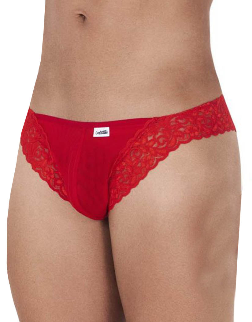Lace mesh thongs Leo red