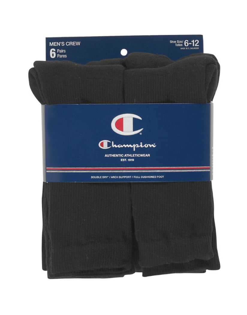 Black Back Champion Double Dry® Performance Men's Crew Socks 6-Pack ch600