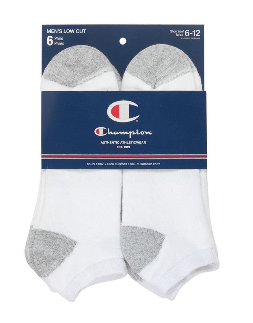 White Back Champion Men Double Dry Performance Mens Low-Cut Socks 6-Pack CH603