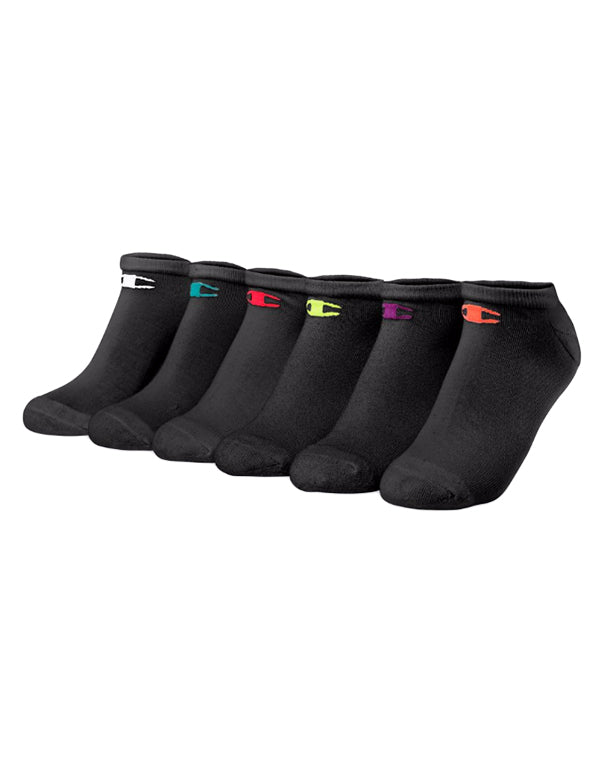 Black Assorted Front Champion Womens Performance Low-Cut Socks 6-Pack CH615
