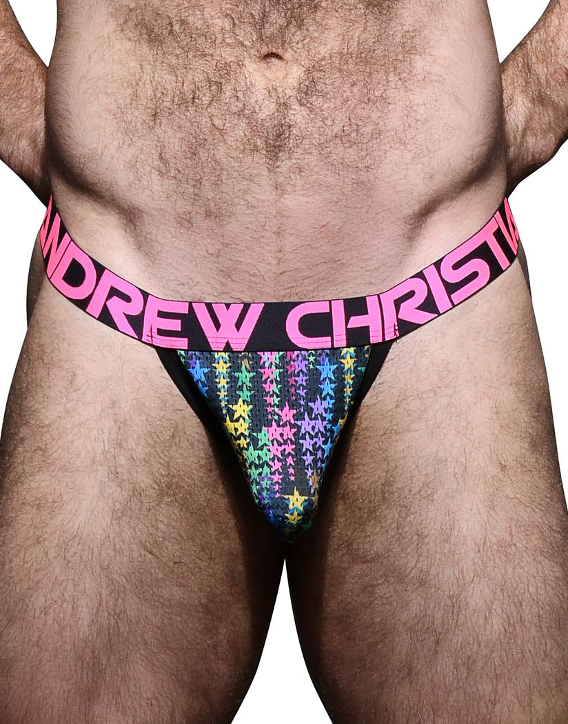 Multi Front Andrew Christian Stars Mesh Y-Back Thong w/ Almost Naked 92289