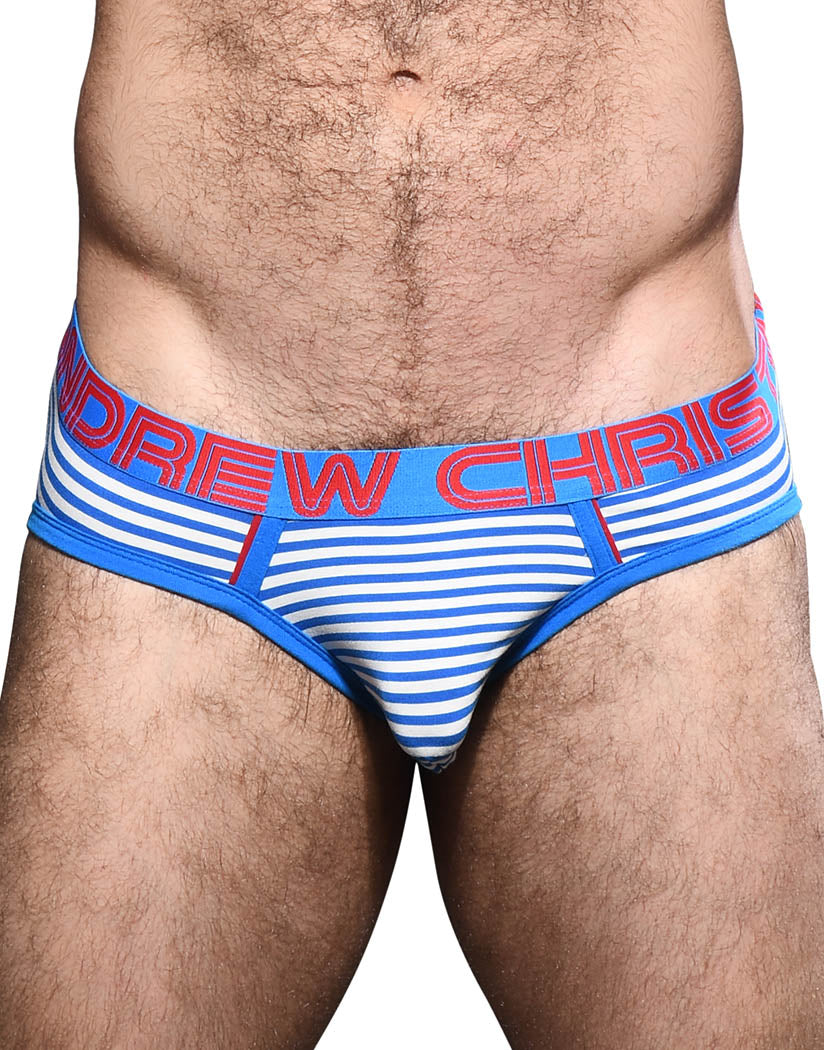 Electric Blue/ White Stripes Front Andrew Christian Hampton Stripe Brief w/ Almost Naked 92298