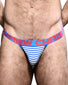 Electric Blue/ White Stripes Front Andrew Christian Hampton Stripe Jock w/ Almost Naked 92299
