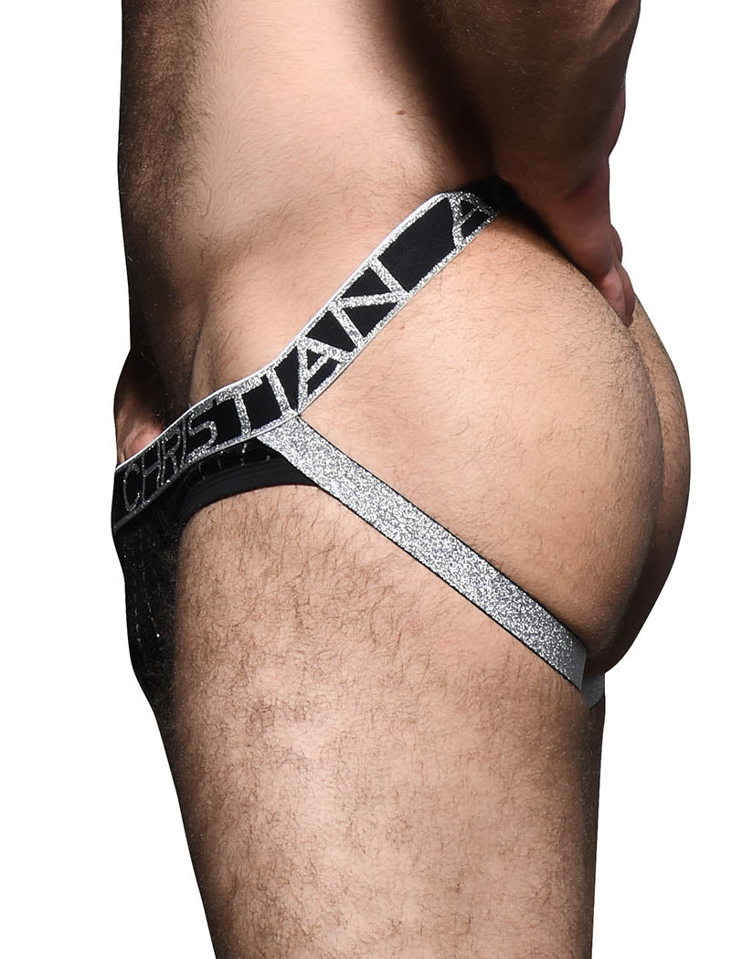 Black/Silver Side Andrew Christian Glam Plush Stripe Brief w/ Almost Naked 92320