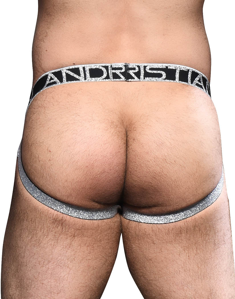 Black/Silver Back Andrew Christian Glam Plush Stripe Brief w/ Almost Naked 92320