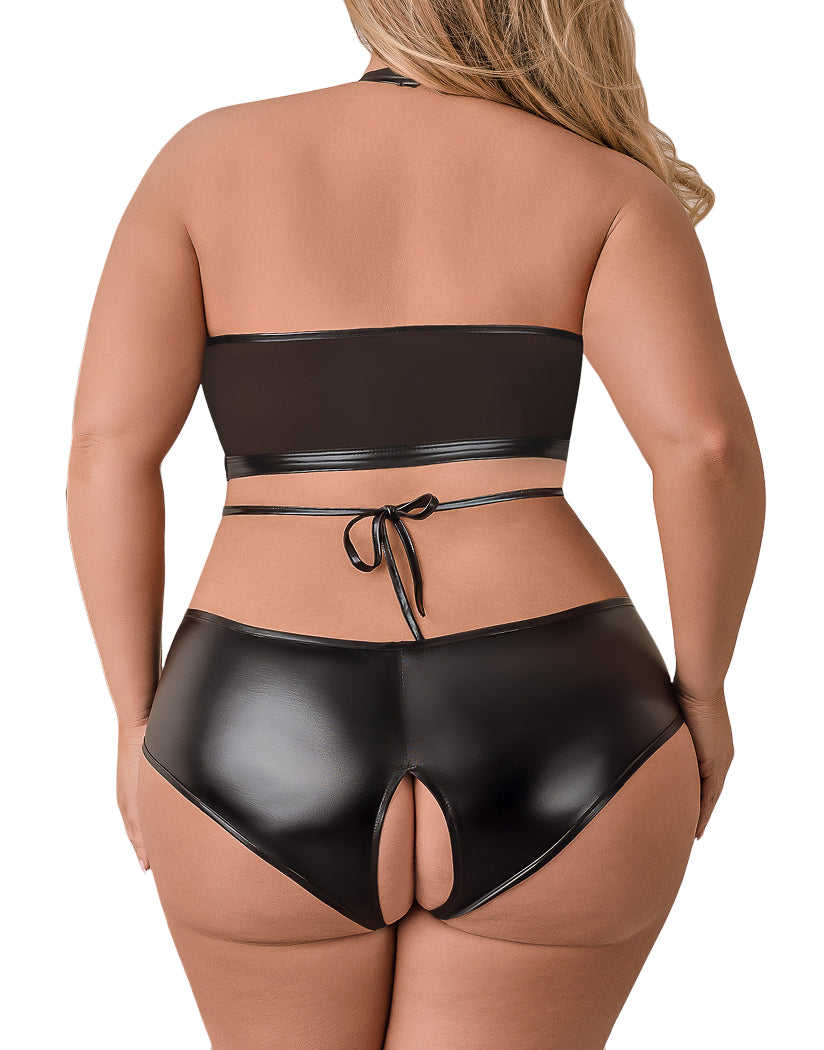 Sexy Women Ladies Leather V-neck Plus Size Bra Mini Skirt Lingerie Underwear  Set