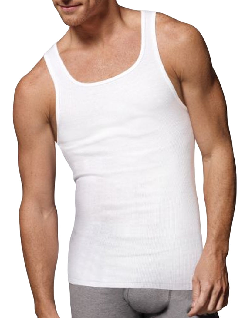 White Front Hanes Men Ultimate ComfortSoft 3 Pack Tagless Ribbed Tank 7990W3