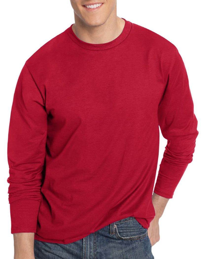 Deep Red Front Hanes Men TAGLESS Nano-T Long-Sleeve Tee- Large Sizes 498L