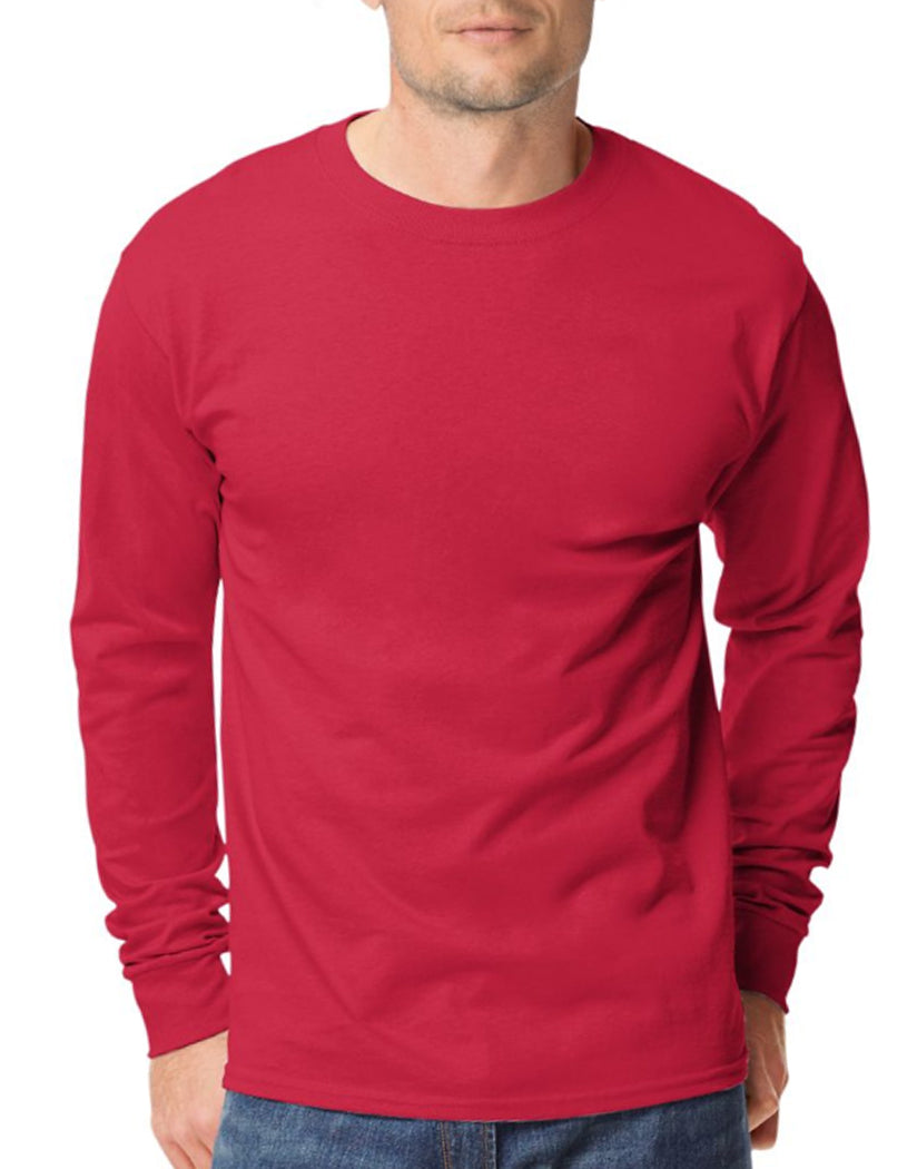 Deep Red Front Hanes Men TAGLESS Long-Sleeve T-Shirt 5586