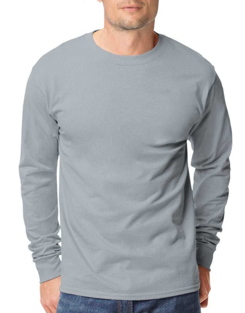 Light Steel Front Hanes Men TAGLESS Long-Sleeve T-Shirt 5586