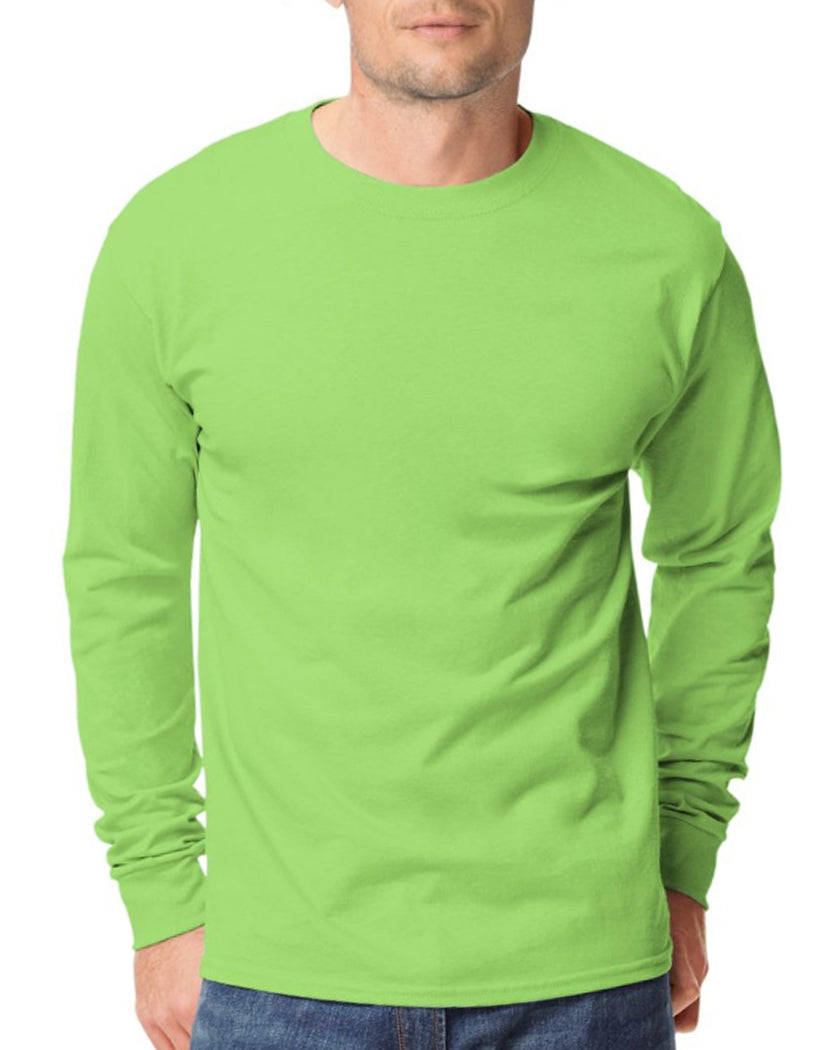 Lime Front Hanes Men TAGLESS Long-Sleeve T-Shirt 5586