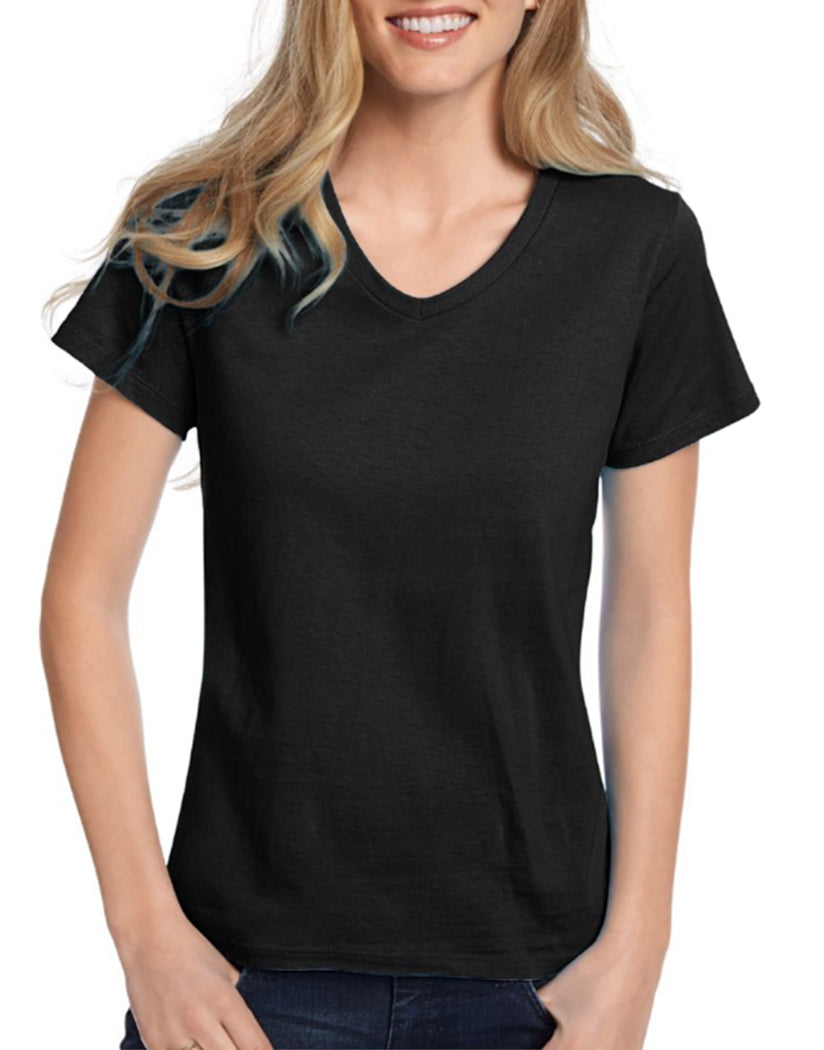 Black Front Hanes Women Relaxed Fit ComfortSoft V-neck T-Shirt 5780