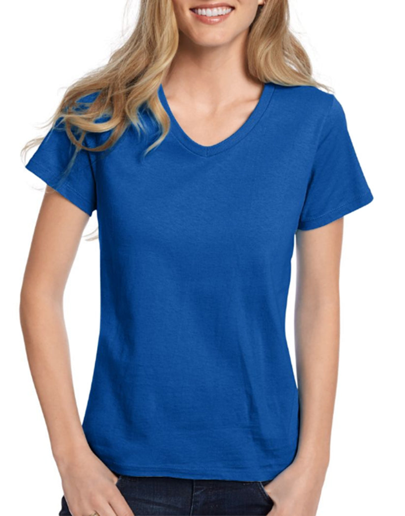 Deep Royal Front Hanes Women Relaxed Fit ComfortSoft V-neck T-Shirt 5780
