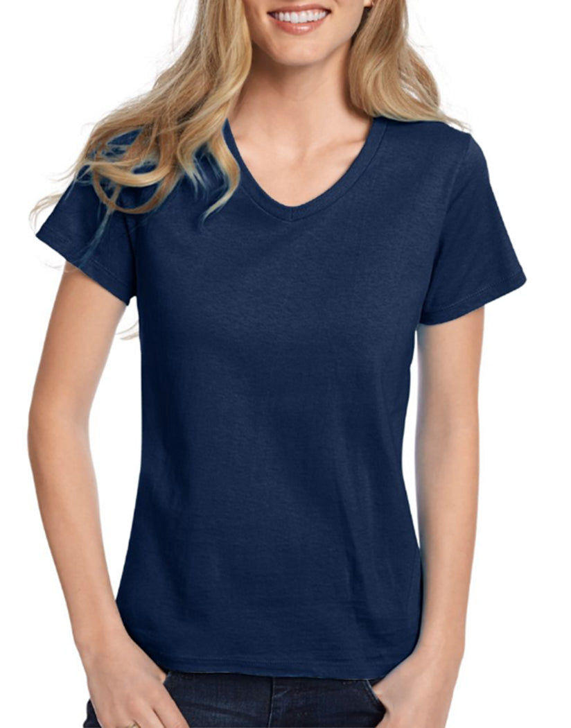 Navy Front Hanes Women Relaxed Fit ComfortSoft V-neck T-Shirt 5780