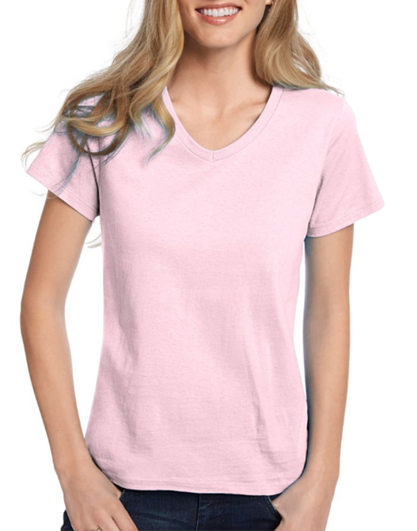 Pale Pink Front Hanes Women Relaxed Fit ComfortSoft V-neck T-Shirt 5780