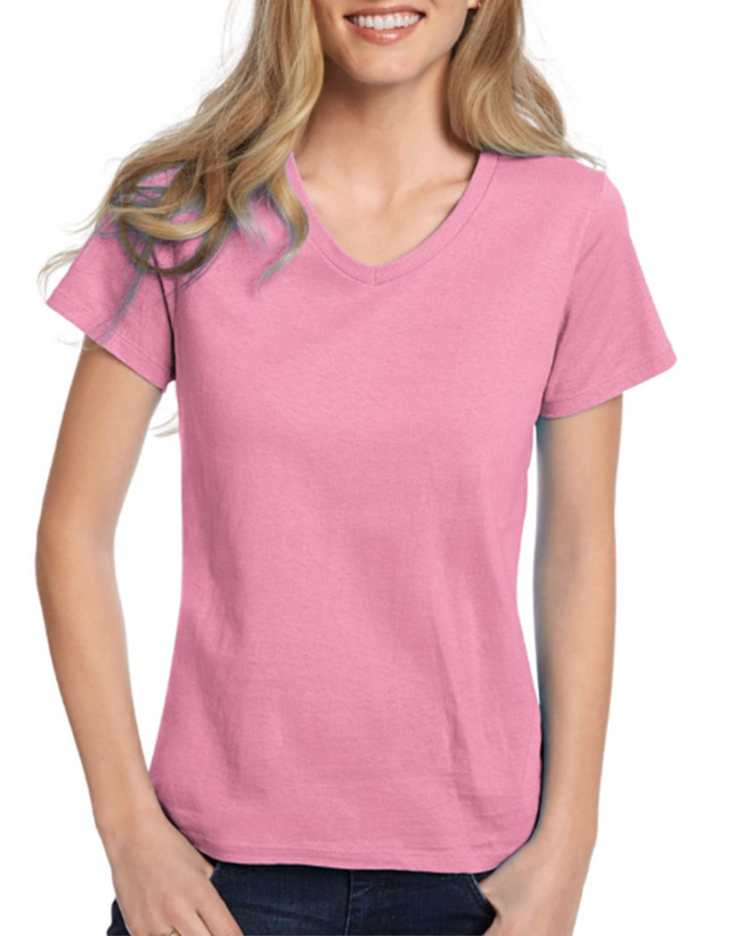Pink Front Hanes Women Relaxed Fit ComfortSoft V-neck T-Shirt 5780