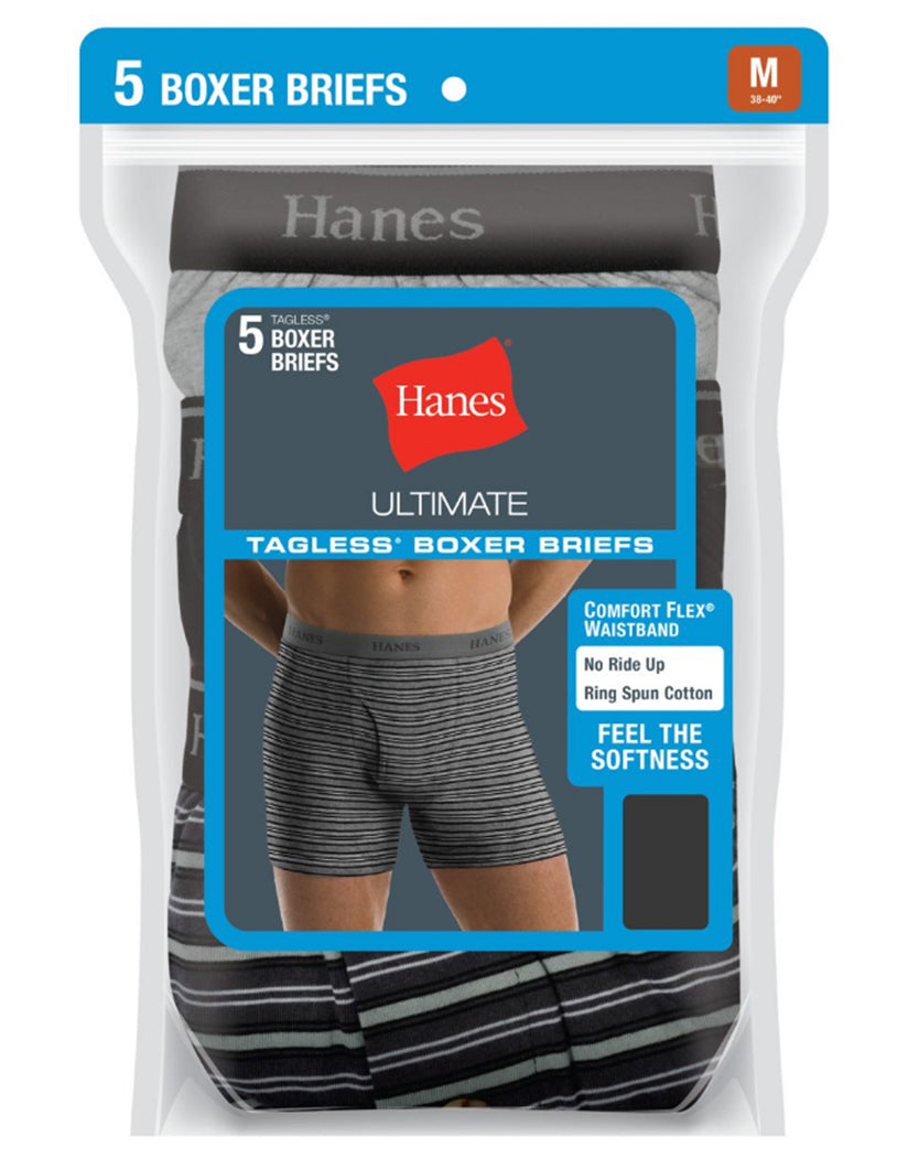 Fashion Stripe Front Hanes Men TAGLESS Ultimate Fashion Stripe Boxer Briefs with Comfort Flex Waistband 5-Pack 76925S