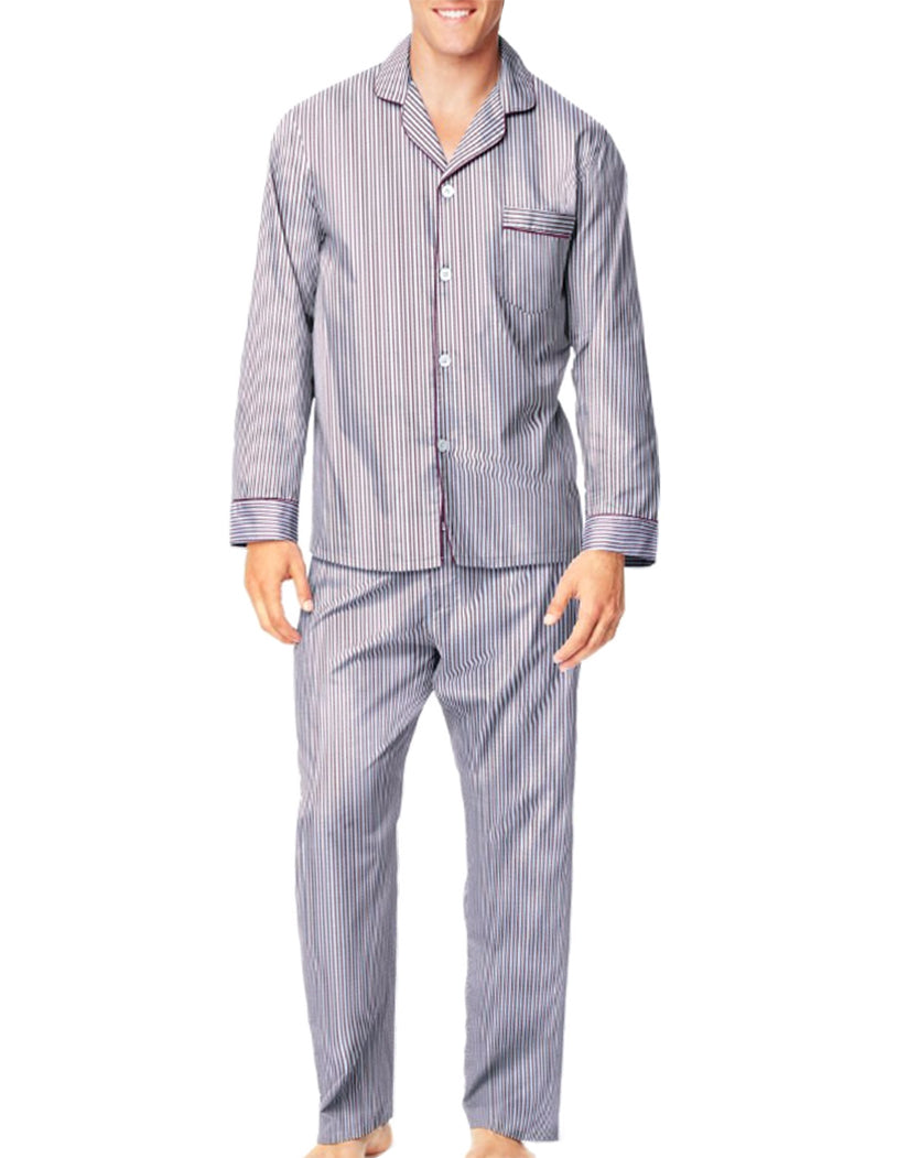 Maroon/White Stripe Front Hanes Men Woven Pajamas LSLLBCWM